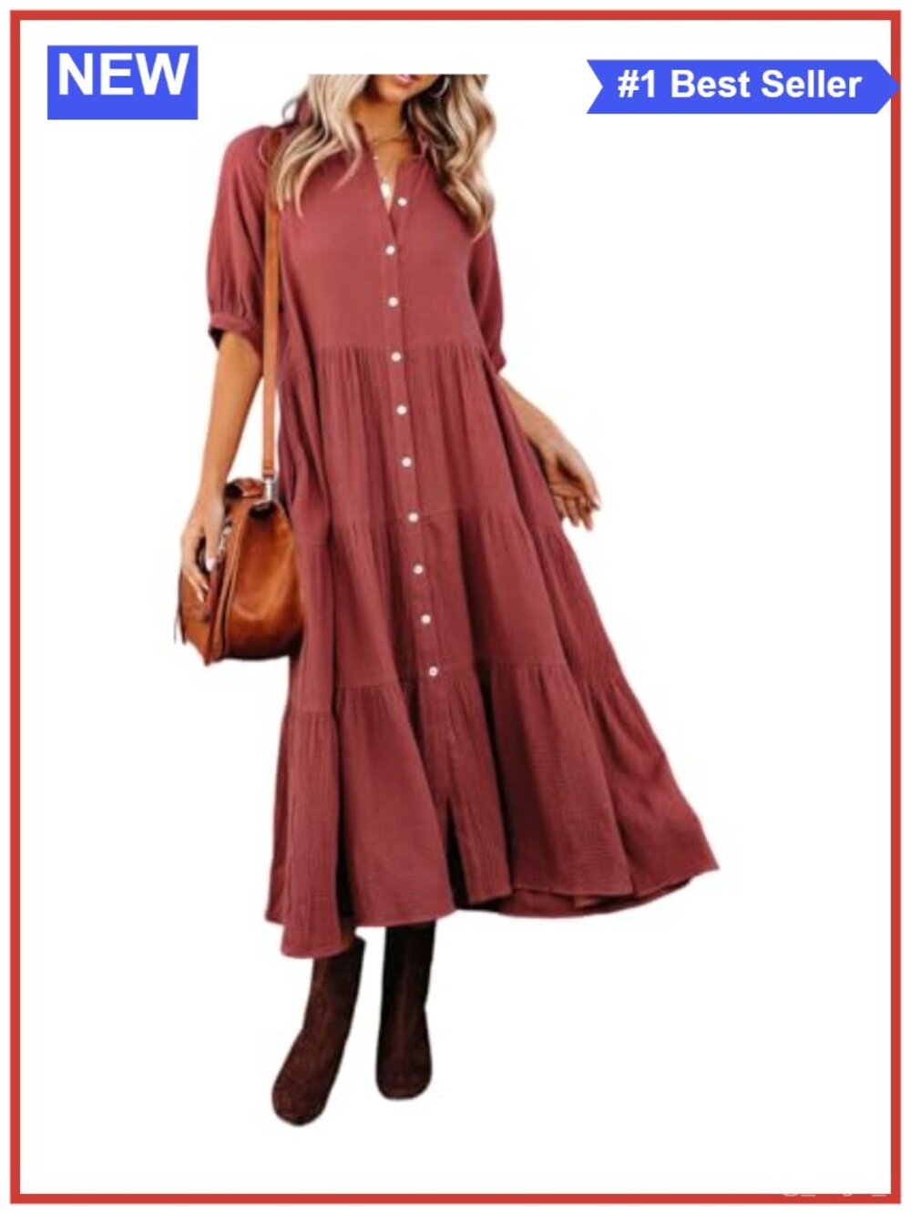 R.Vivimos 100% Cotton Button Down Midi Dress with Pockets